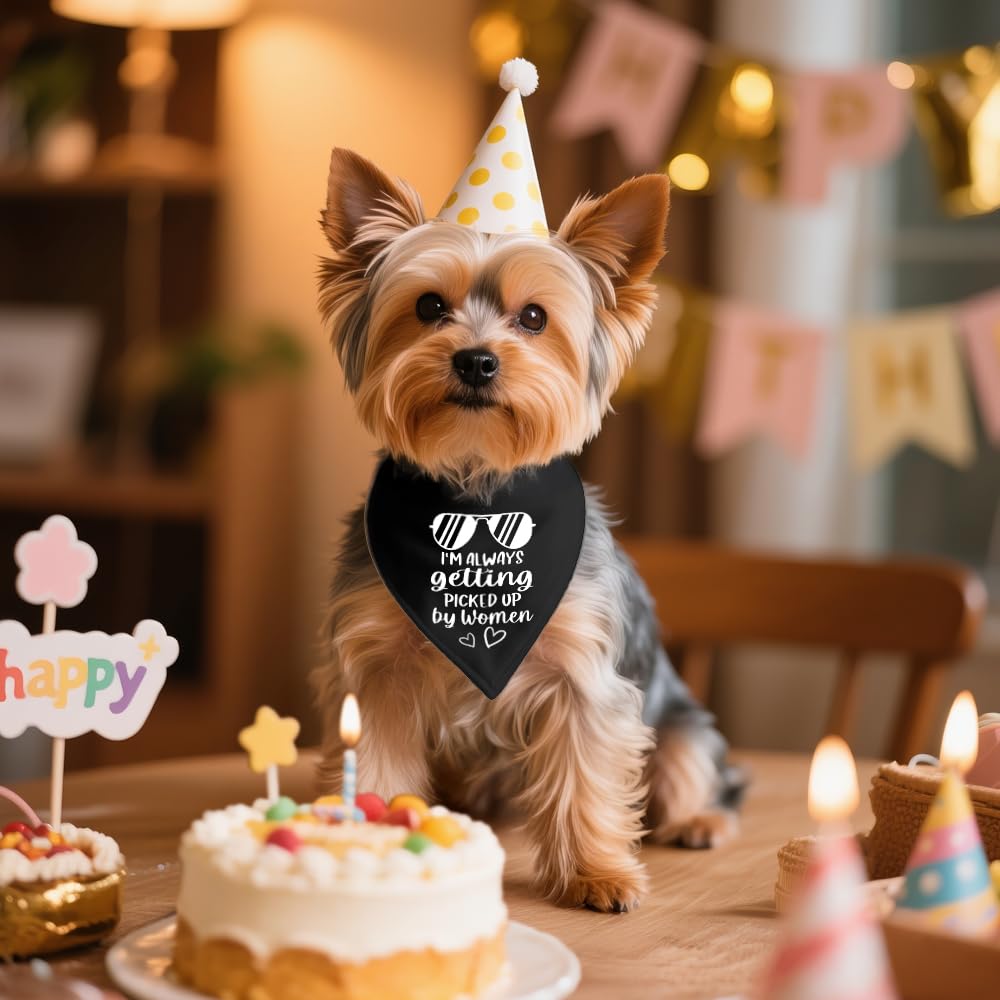 ZBBFSCSB I'm Always Getting Picked Up by Women Black Dog Bandana, Christmas Birthday Gifts for Dog Mom Dad, Funny Social Puppy Scarf for Dogs Lover, Humor Outfit Prop Photoshoot