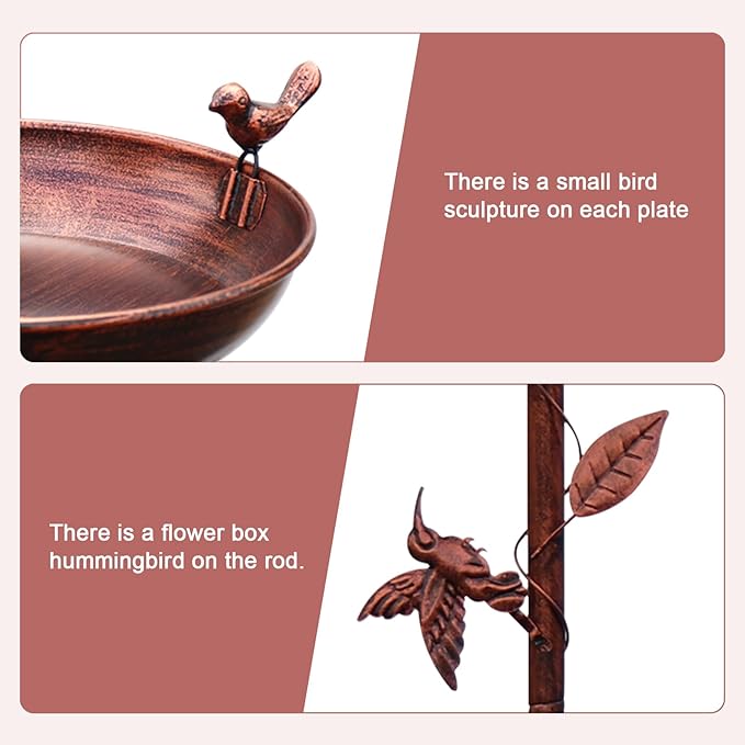 GRECOMEIN 12 Inch Metal Bird Bath for Outside（Bronze）