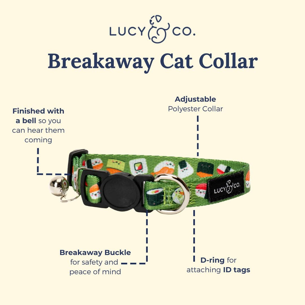 Lucy & Co. How I Roll Breakaway Cat Collar with Bell – Designer Print Adjustable Safety Collar for Cats, Kittens & Small Dogs, Lightweight Pet Collar for Boy & Girl Cats – Large