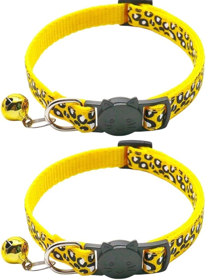 Reflective 2 Pack Breakaway Cat Collars with Bell Leopard Pattern Cute Kitty Adjustable 7.5-12.5 Inch Safe Kitten Collars Charms (Blue)