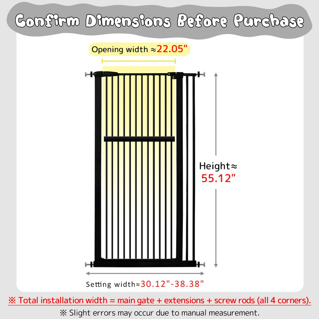 Lumizone 55.12" Extra Tall Pet Gate for Cat Dog 30.12"-38.38" Wide Black
