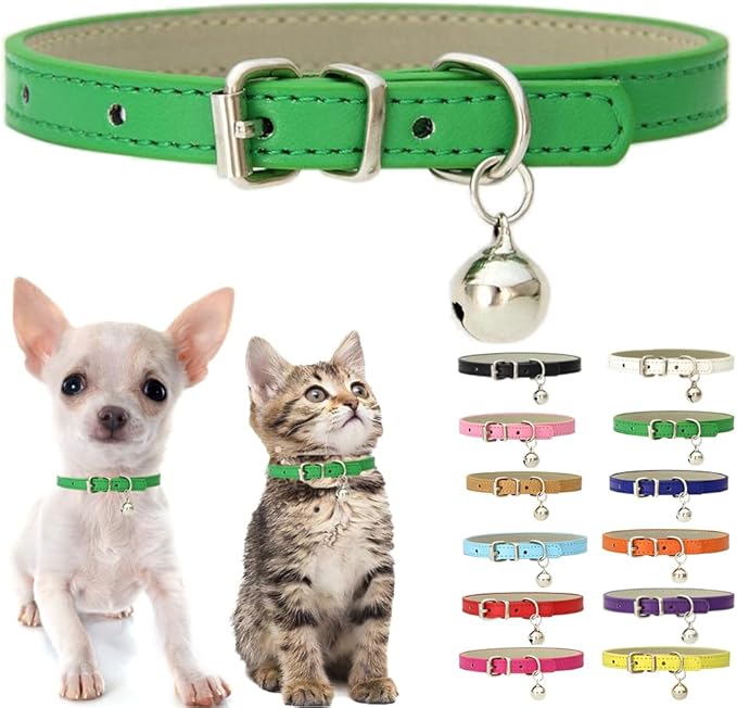Black XS Dog Collar with Bell, Soft Pu Leather Cat Kitten Collars X-Small