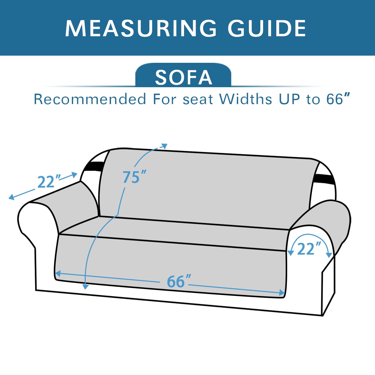 H.VERSAILTEX Reversible Sofa Slipcover Furniture Protector Water Resistant 2 Inch Wide Elastic Straps Sofa Cover Couch Covers Pets Kids Fit Sitting Width Up to 66" (Sofa: 75" x 110", Black/Grey)