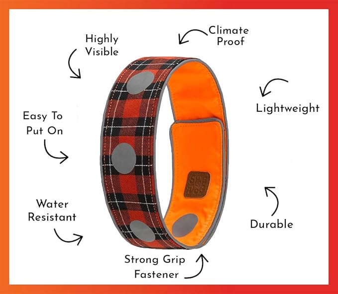 SPOT THE DOG! Reflective Dog Collar - Reversible High Visibility Safety Dog Accessories, Pet Collars, Fluorescent Dog Apparel for Walking, Hiking, Camping, Hunting (Blaze Orange, Red Plaid, XL)