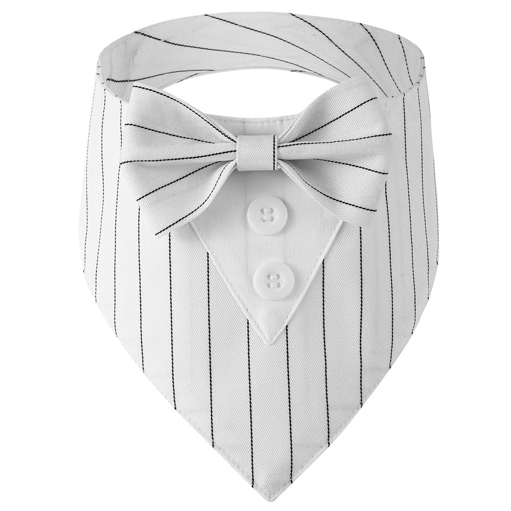 Dog Tuxedo, Adjustable Formal Wedding Outfit Bandana Dog Tux Collar with Bow Tie, Pet Birthday Valentines Outfit Cosplay(X-Small)