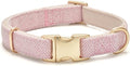 YUDOTE Soft Cotton Hemp Dog Collar with Metal Buckle Adjustable Twilled Dog Collars for Female Small Medium Large Dogs(Pink,Medium)