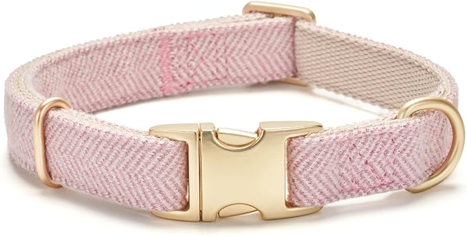 YUDOTE Soft Cotton Hemp Dog Collar with Metal Buckle Adjustable Twilled Dog Collars for Female Small Medium Large Dogs(Pink,Medium)