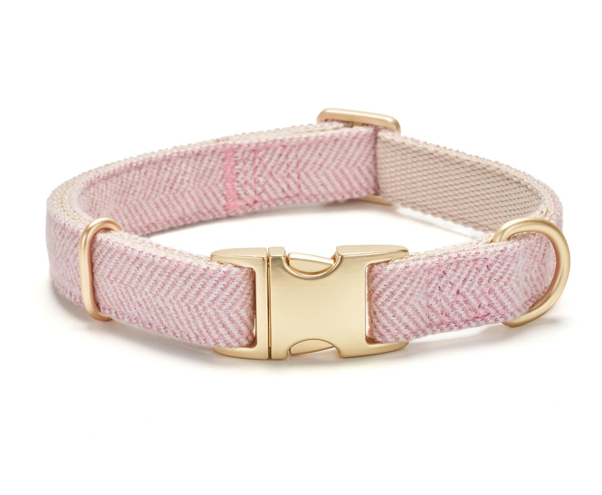 YUDOTE Soft Cotton Dog Collar with Metal Buckle Adjustable Heavy Duty Comfy Corduroy Collars for Small Medium Large Dogs,Light Pink,Large