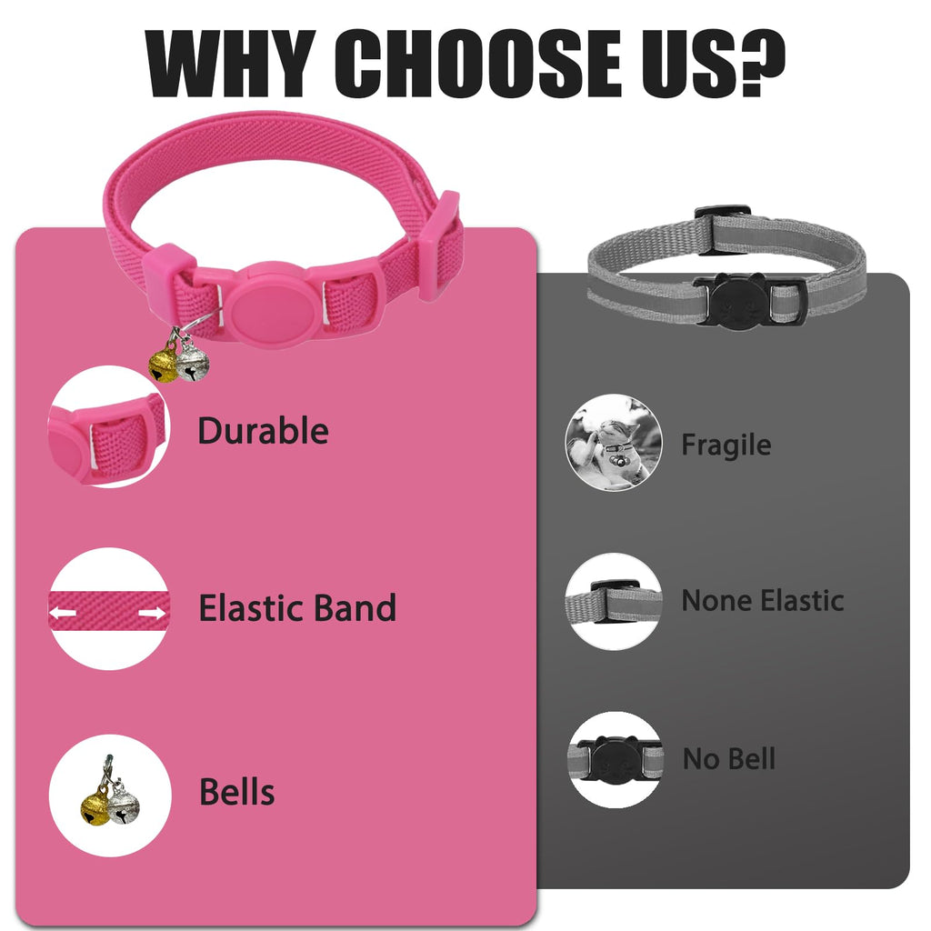 Breakaway Cat Collar with Bell, Safety Buckle Kitten Collar, Elastic Strech Quick Release, Adjustable Lightweight Collars for Girl Boy Cats, Pet Supplies, Accessories, Gifts Rose Red