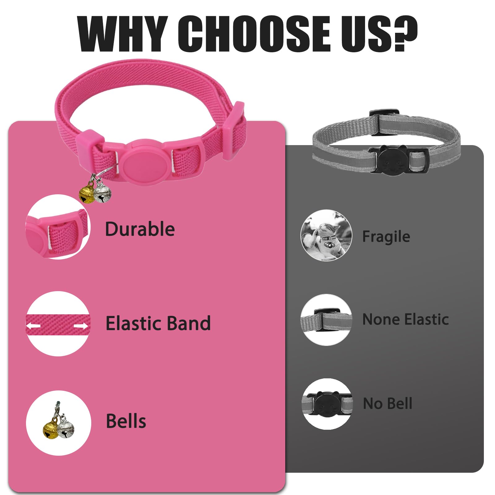 Breakaway Cat Collar with Bell, Safety Buckle Kitten Collar, Elastic Strech Quick Release, Adjustable Lightweight Collars for Girl Boy Cats, Pet Supplies, Accessories, Gifts Rose Red