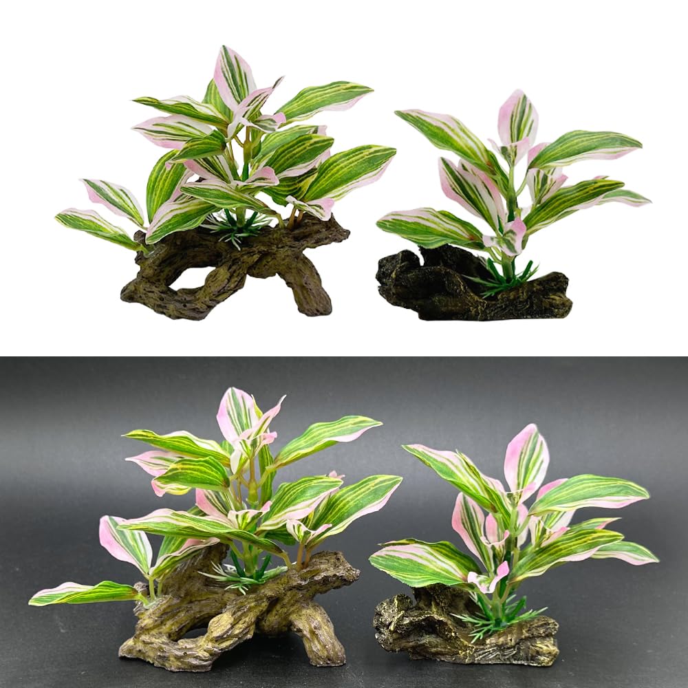 Smoothedo-Pets Fish Tank Decorations Aquarium Decor Ornaments Betta Pink Leaf pad Hammock Artificial Driftwood Goldfish Bowl Accessories (Light Pink Set)