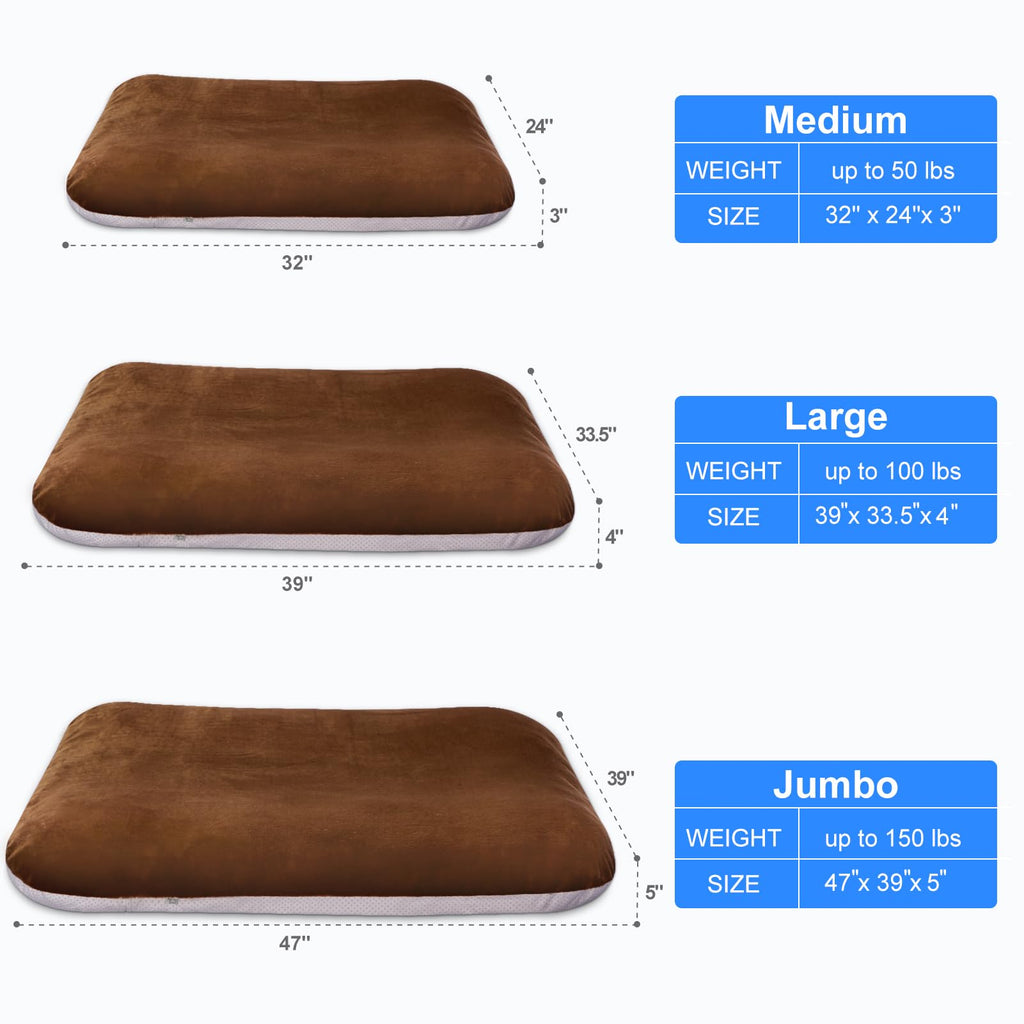 Magic Dog Super Soft Large Dog Bed Pad Mat Orthopedic Pet Beds 30 Inch Washable Anti Slip Dog Sleeping Mattress with Removable Cover, Dark Brown M