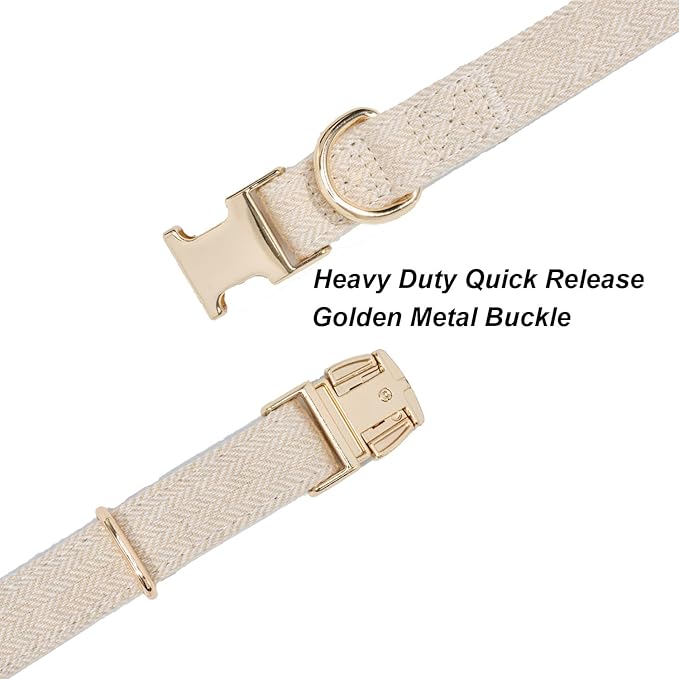 YUDOTE Soft Cotton Hemp Dog Collar with Metal Buckle Adjustable Tweed Dog Collars for Small Medium Large Dogs(Beige,Medium)