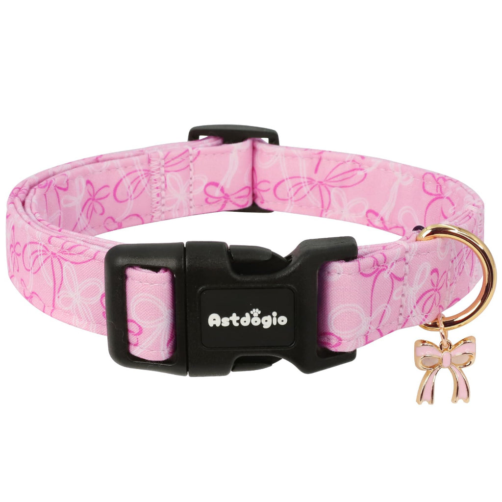 Astdogio Extra Small Dog Collar, Girl Boy Dog Collars with Bow Pattern, Adjustable Cotton Pink Dog Collar for Puppy, Cute Holiday Collars for Dogs, Ideal for Gifts,Pet Accessory,Daily Walk-XS