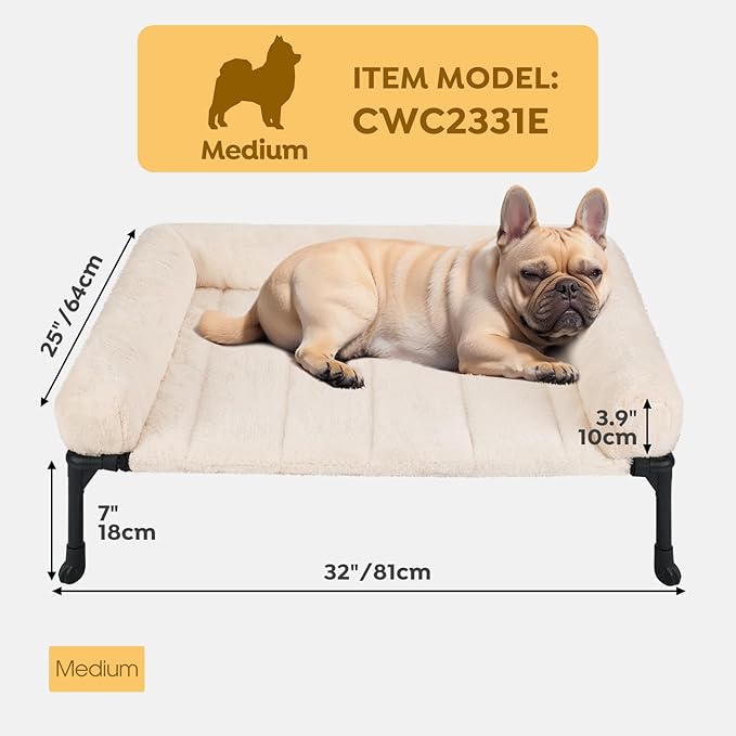 Veehoo Elevated Dog Beds Medium Sized Dog with Fluffy Plush Bolster Cushion