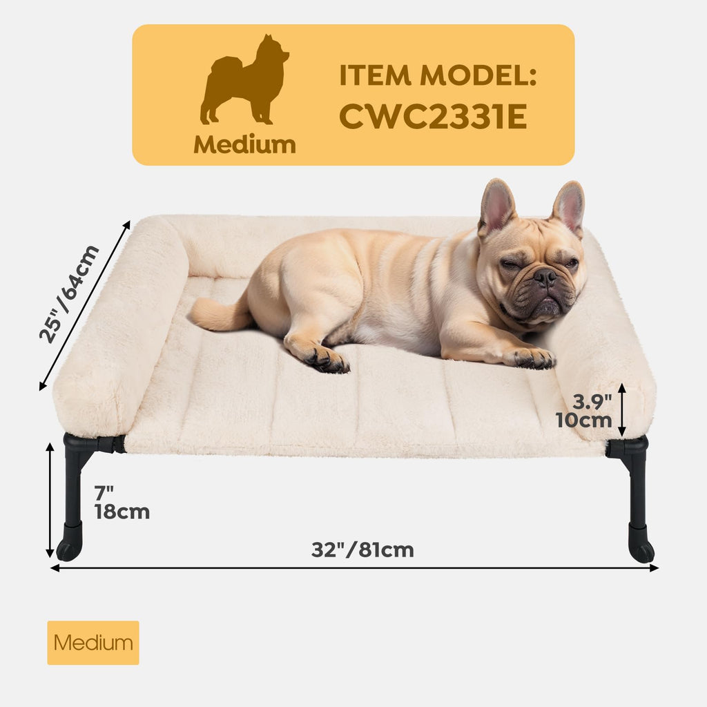 Veehoo Elevated Dog Beds Medium Sized Dog with Fluffy Plush Bolster Cushion