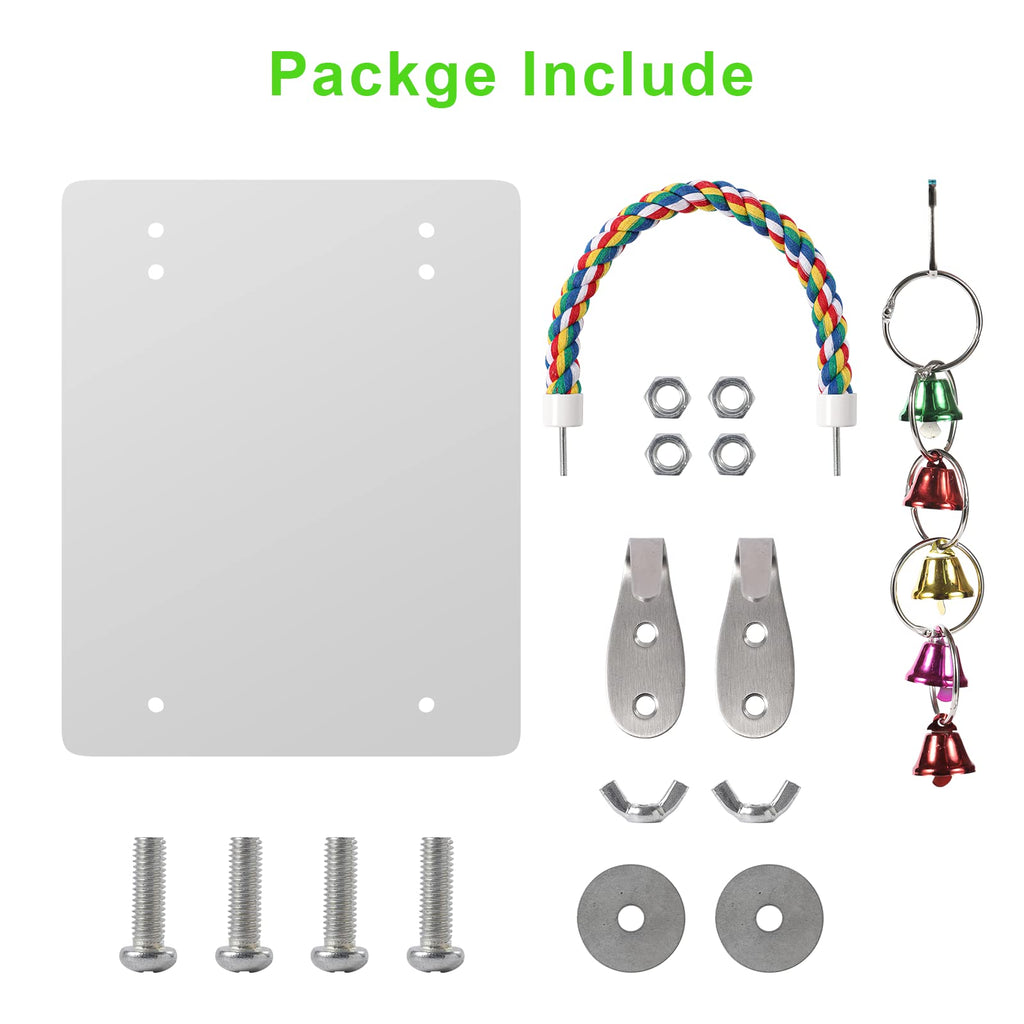 LOPERDEVE 10.6" Bird Mirror with Rope Perch Bird Toys Swing, Comfy Perch for Greys Amazons Parakeet Cockatiel Conure Lovebirds Finch Canaries