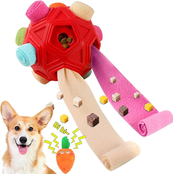 Petration Dog Snuffle Ball-Interactive Puzzle Dog Toys Encourage Natural Foraging Skills Slow Feeder for Training and Stress Relief, Cloth Strip Hiding Food Dog Toys for Any Size Dogs