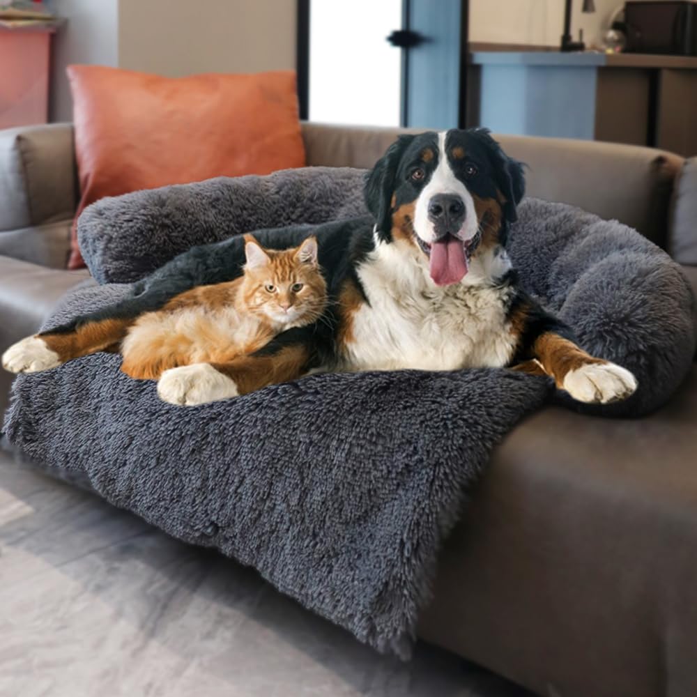 Tinaco Calming Dogs/Cats Bed Mats, Dog Pad Washable Removable Couch Cover, Plush Long Fur Mat for Pets, Waterproof, Perfect for Small, Medium and Large Dogs and Cats (Desert Brown, 45"x37"x 6.0")