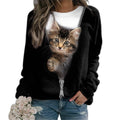 ShallWe Women's Active Sweatshirts Cute Cat Pullover Crewneck Lightweight shirts Novelty Casual Tunics Tops Spring Black Large