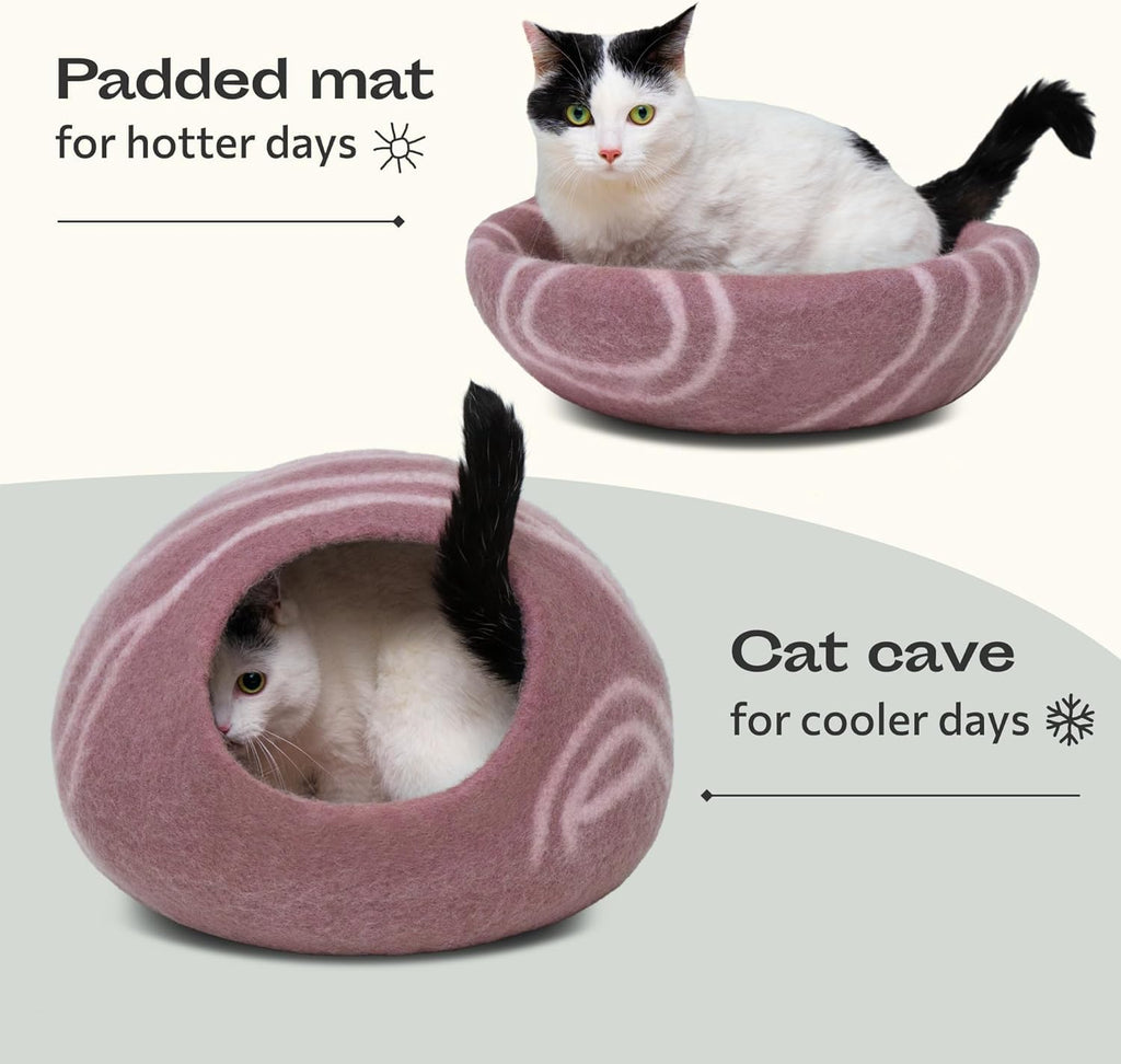 MEOWFIA Cat Cave - Merino Wool Bed for Indoor Cats (Rose Gold, Large)