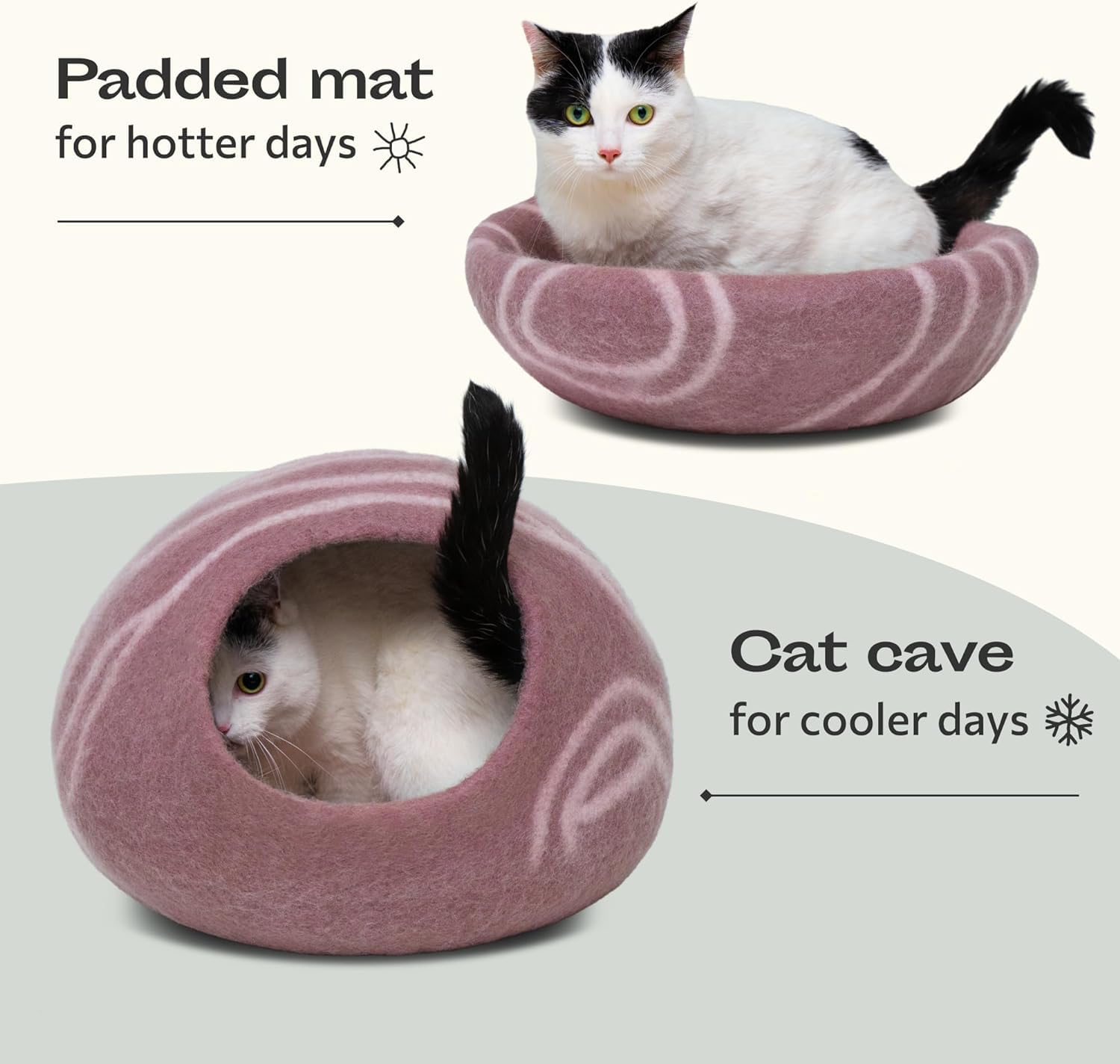 MEOWFIA Cat Cave - Merino Wool Bed for Indoor Cats (Rose Gold, Large)