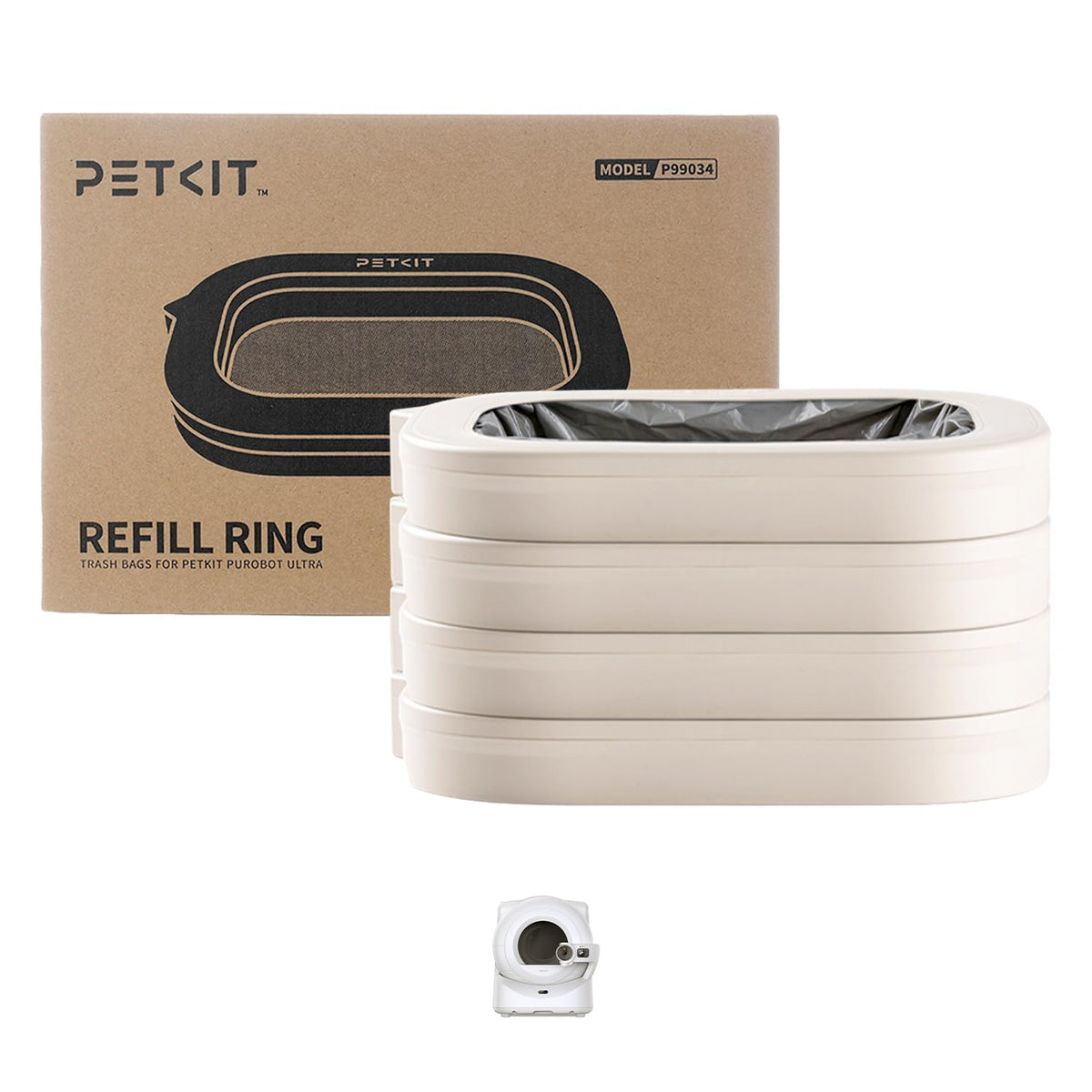 PETKIT Trash Bag Refill Rings for Purobot Ultra Auto-Packing Self-Cleaning Cat Litter Box, Leak-Proof Replacement Waste Bags, Long-Lasting Trash Bags -4 Packs