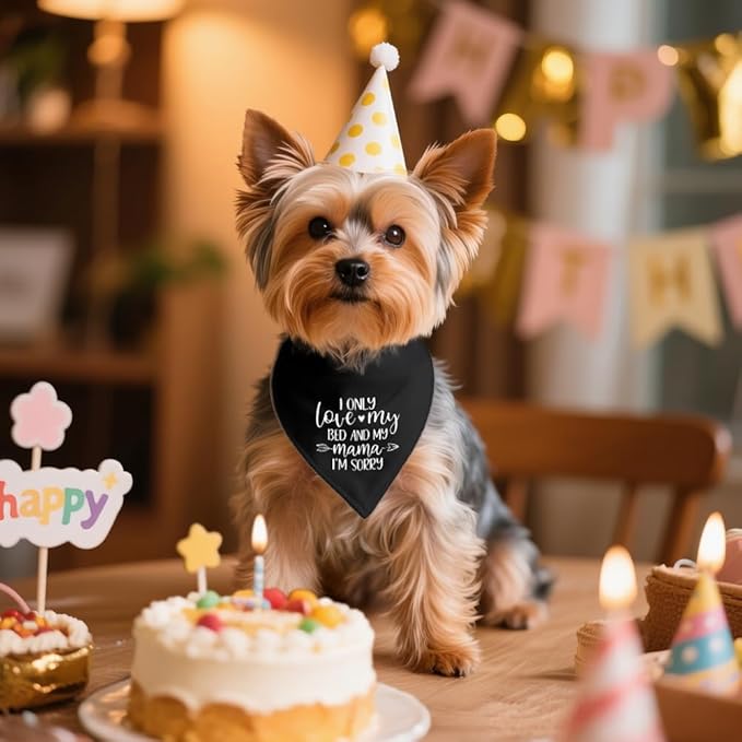 I Only Love My Bed and My Mama I'm Sorry Black Dog Bandana, Cute Puppy Scarf Gifts for Dog Birthday, Humor Puppy Bandana Photo Prop, Birthday for Dogs Lover Dogs Mom