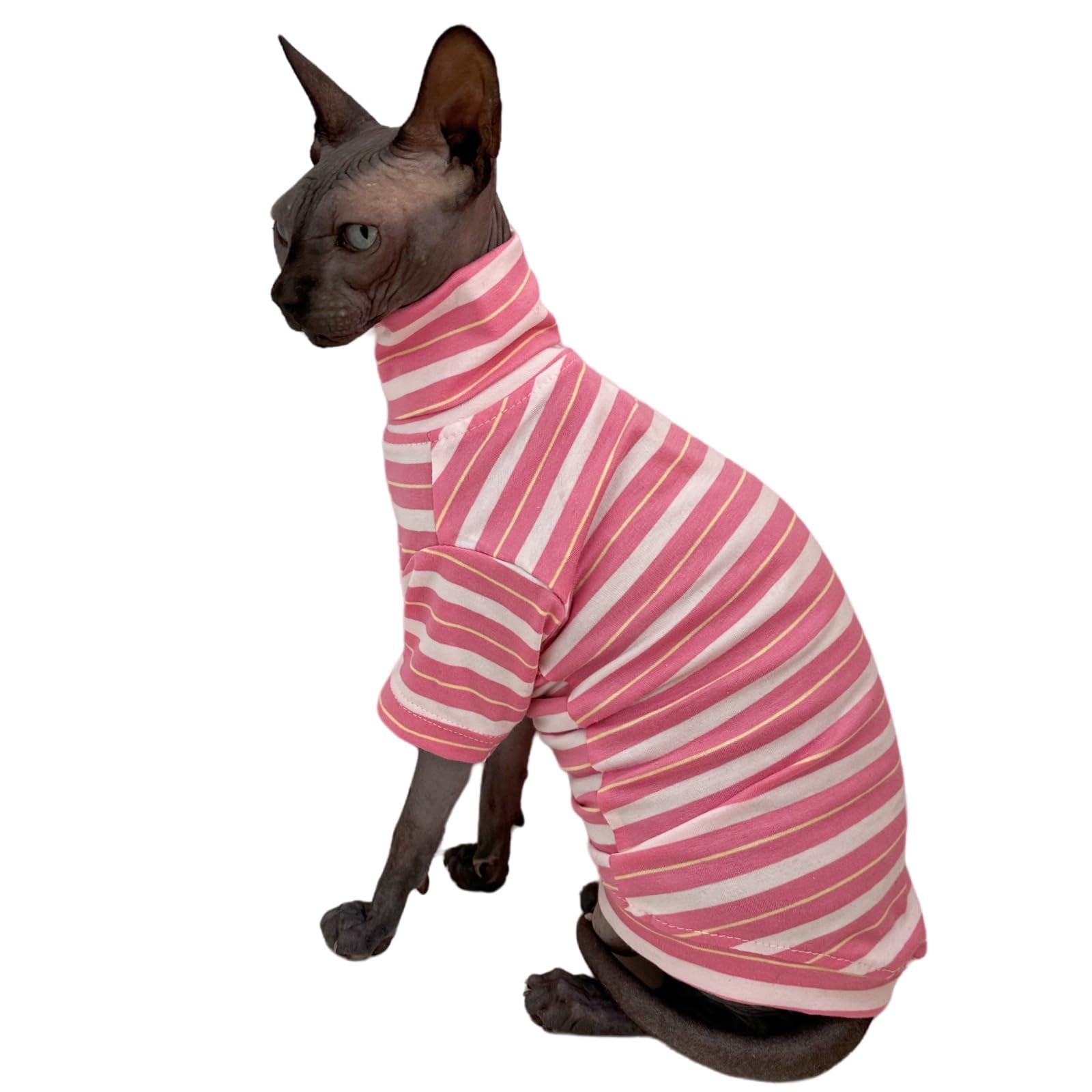 Vintage Stripes Sphynx Hairless Cats Turtleneck Shirt Cotton for Sphinx Cat