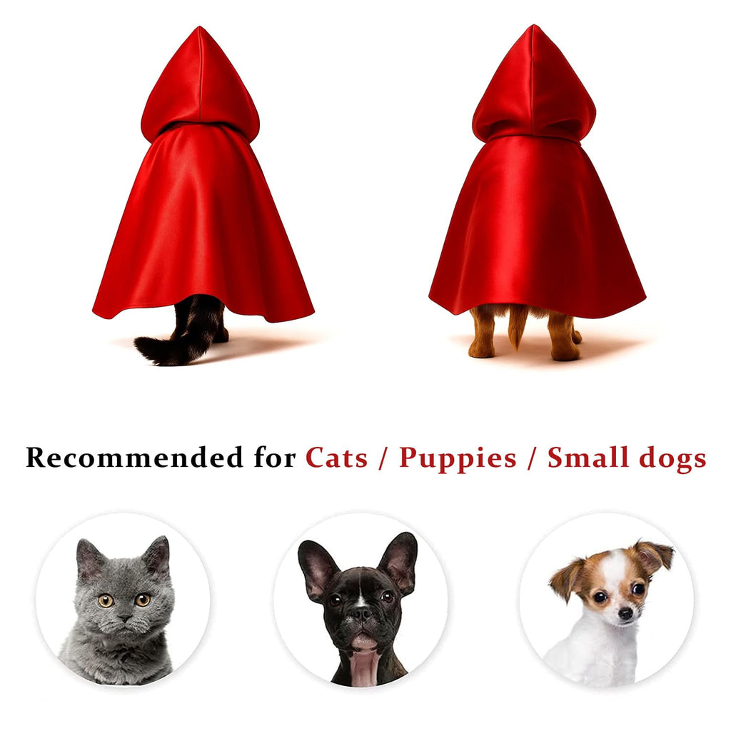Red Cat Cloak with Hood for Indoor Cats, Funny Superhero Cosplay Halloween Costume for Pets, Cute Cape for Party Photos and Dress-Up – Big/Middle Size