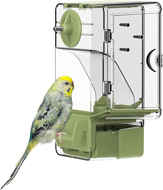 Automatic Bird Feeder, No Mess Bird Cage Feeder with Perch Multi-Functional Holder for Fruits Vegetables for Parakeet Canary Cockatiel Finch (Pink)