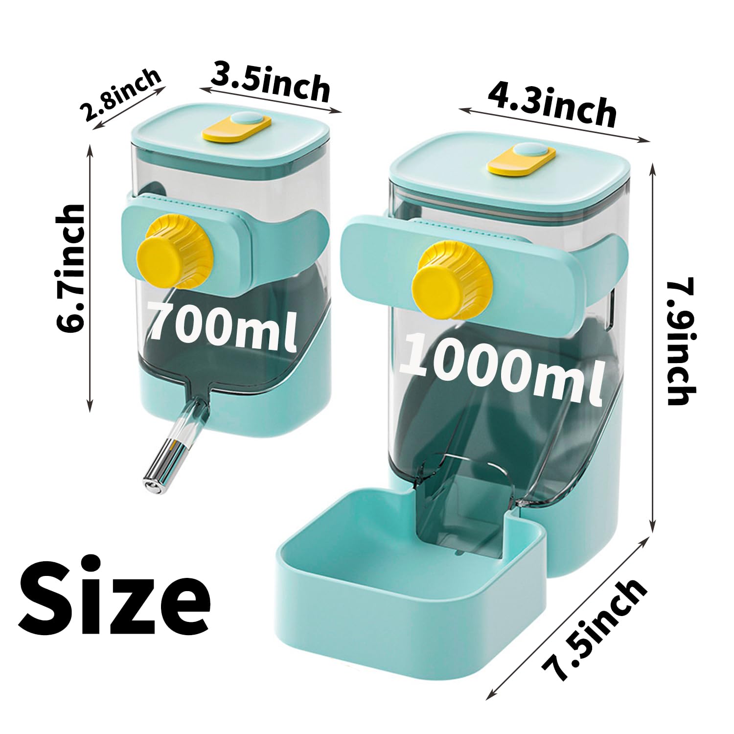 PODOO 34oz Rabbit Food Dispenser, Bunny Feeder Bowl, Large Hanging Automatic Pet Food Dispenser, Hanging Outside or Inside The Cage for Ferret Guinea Pig Rat Cat Puppy (Food)