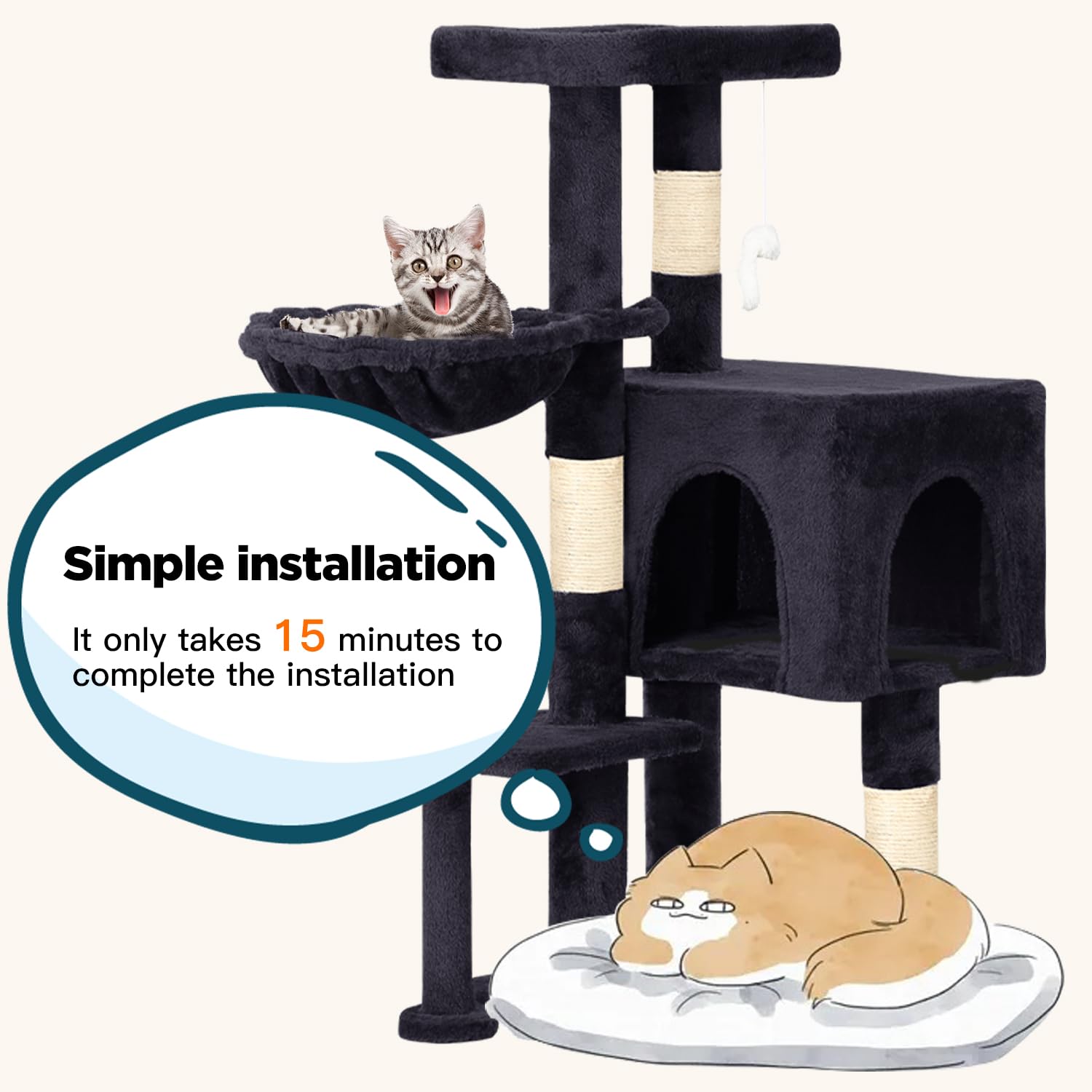 BestPet | 37" Cat Tree Tower | Dark Gray | Sturdy Multi-Level Cat Tree