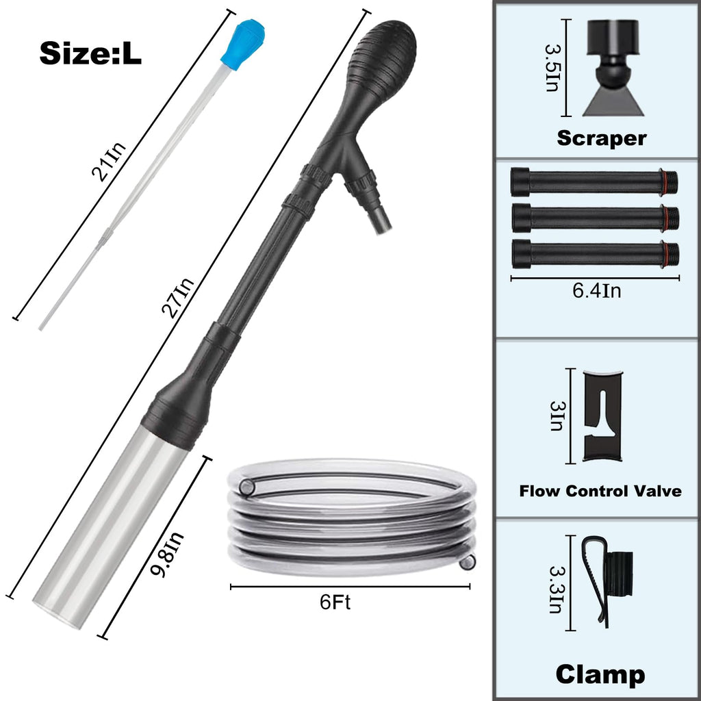 Carefree Fish Aquarium Gravel Cleaner 6Ft Hose Fish Tank Water Changer Gravel Vacuum Adjustable Length ABS(for 20~100Gal Tank)