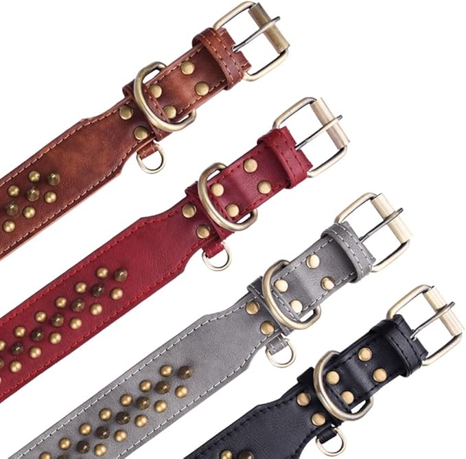 haoyueer Spiked Dog Collar Soft Pu Leather Mushrooms Rivet Spike Studded Puppy Adjustable Pet Collars for Small Breeds (M, Red2)