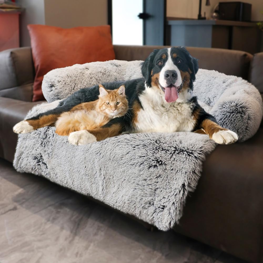 Tinaco Calming Dogs/Cats Bed Mats, Dog Pad Washable Removable Couch Cover, Plush Long Fur Mat for Pets, Waterproof, Perfect for Small, Medium and Large Dogs and Cats (Desert Brown, 45"x37"x 6.0")