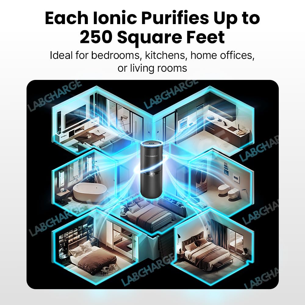 LabCharge Small Ionic Air Purifier for Home & Bedroom – Silent HEPA Filter – Covers 250 Sq Ft – For Pet Hair, Smoke, Dust, Odors & Dander – Compact Black Design – Pack of 5