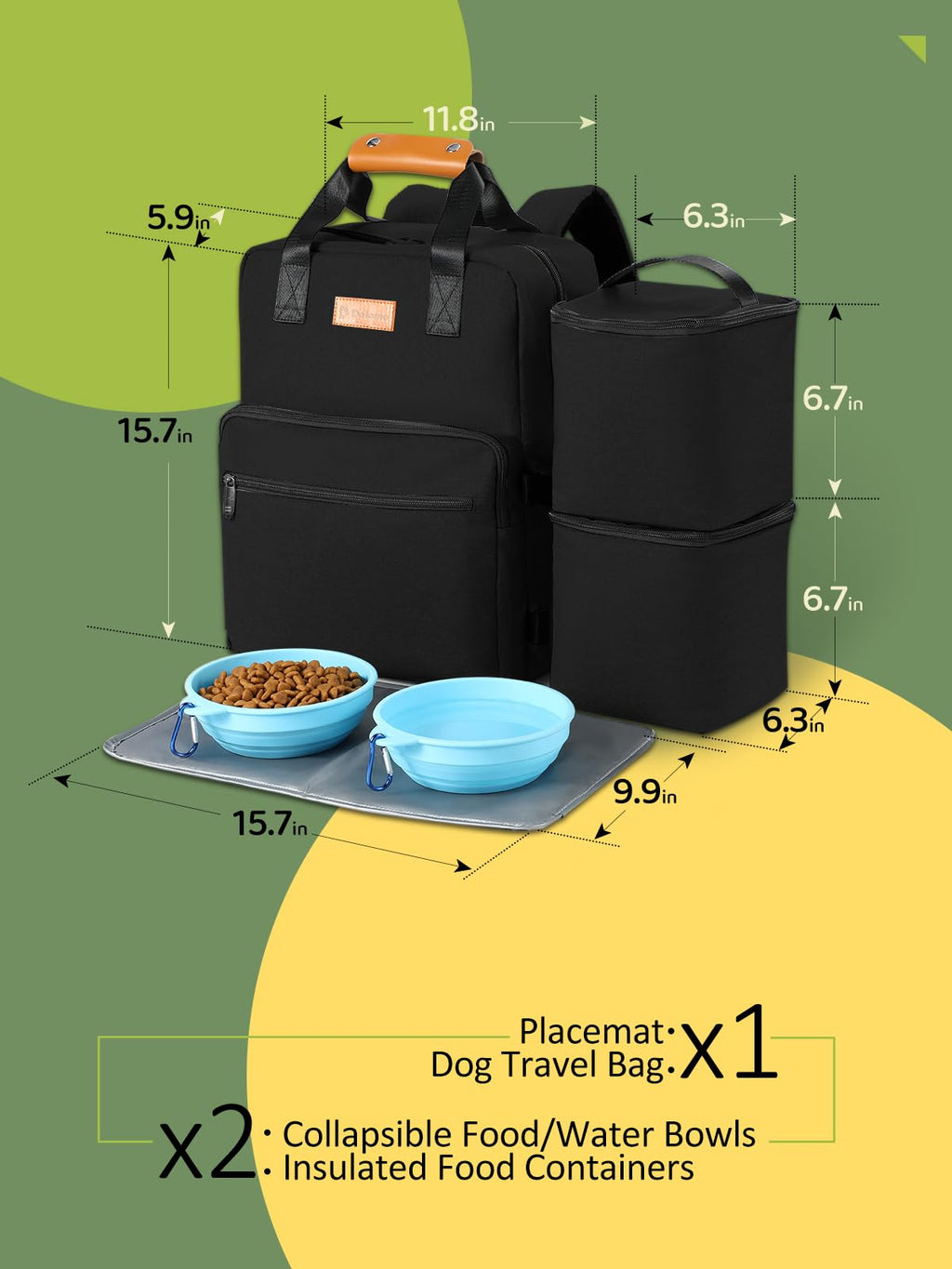 DELOMO Dog Travel Bag, 25L Airline Approved Dog Travel Backpack Set, Black