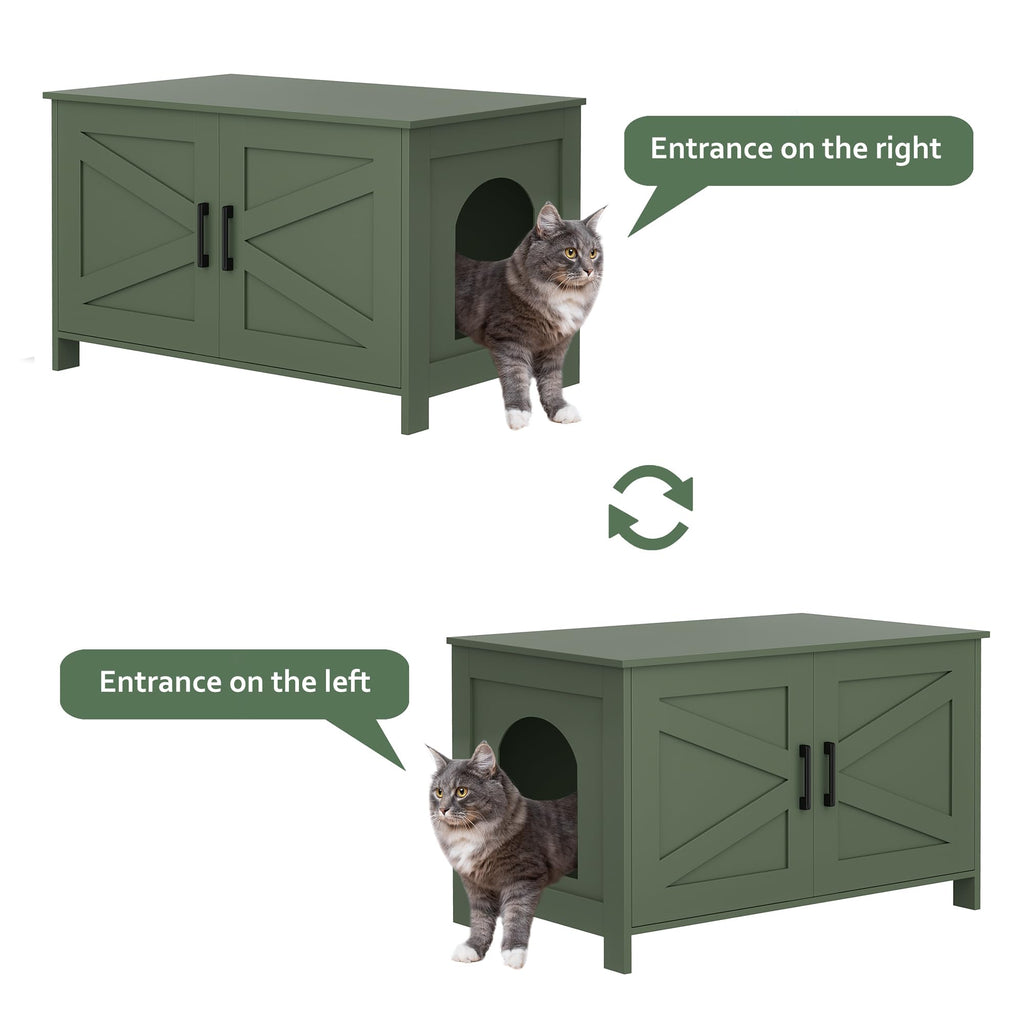 Homhedy 31.5" L Cat Litter Box Enclosure with Barn Door, Green