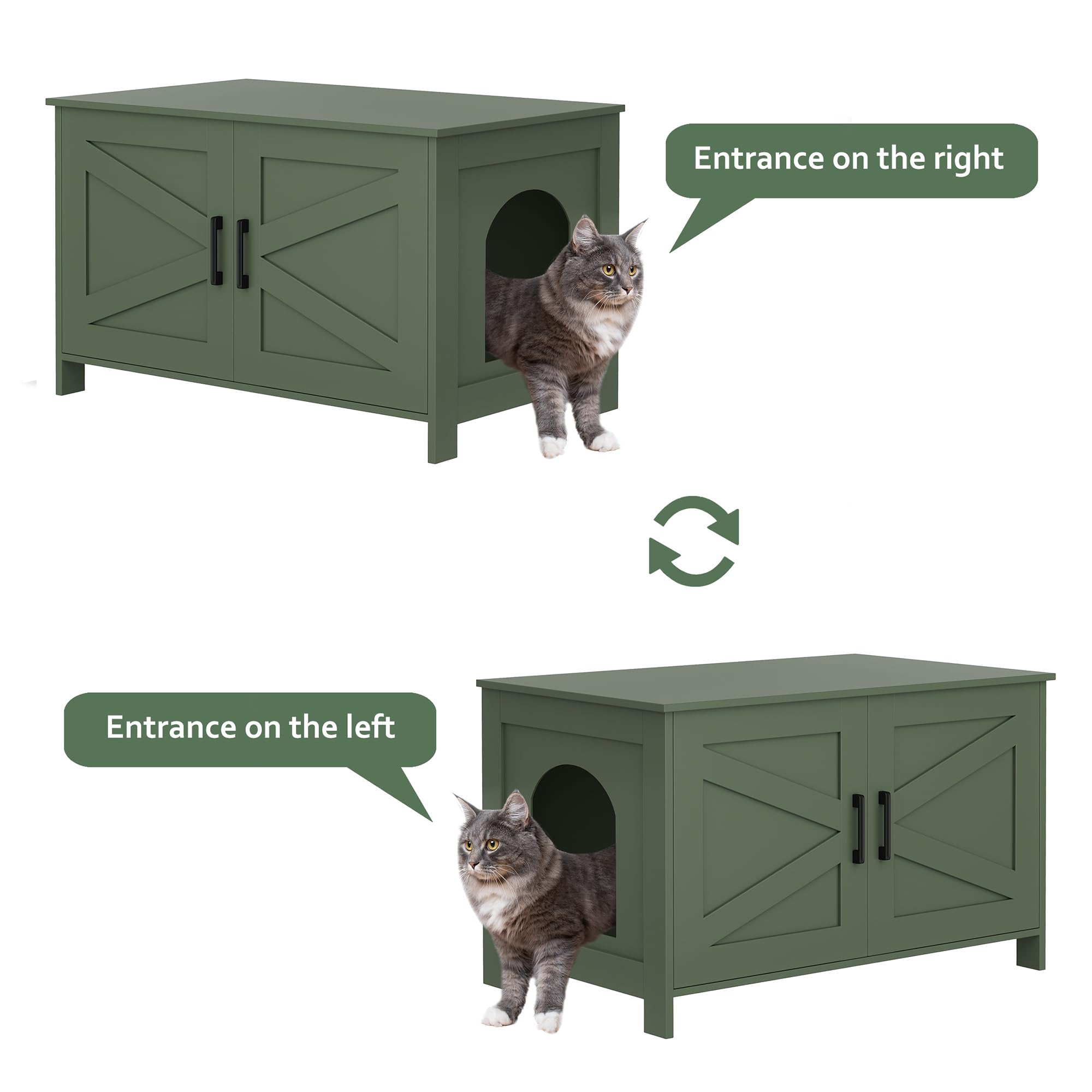 Homhedy 31.5" L Cat Litter Box Enclosure with Barn Door, Green
