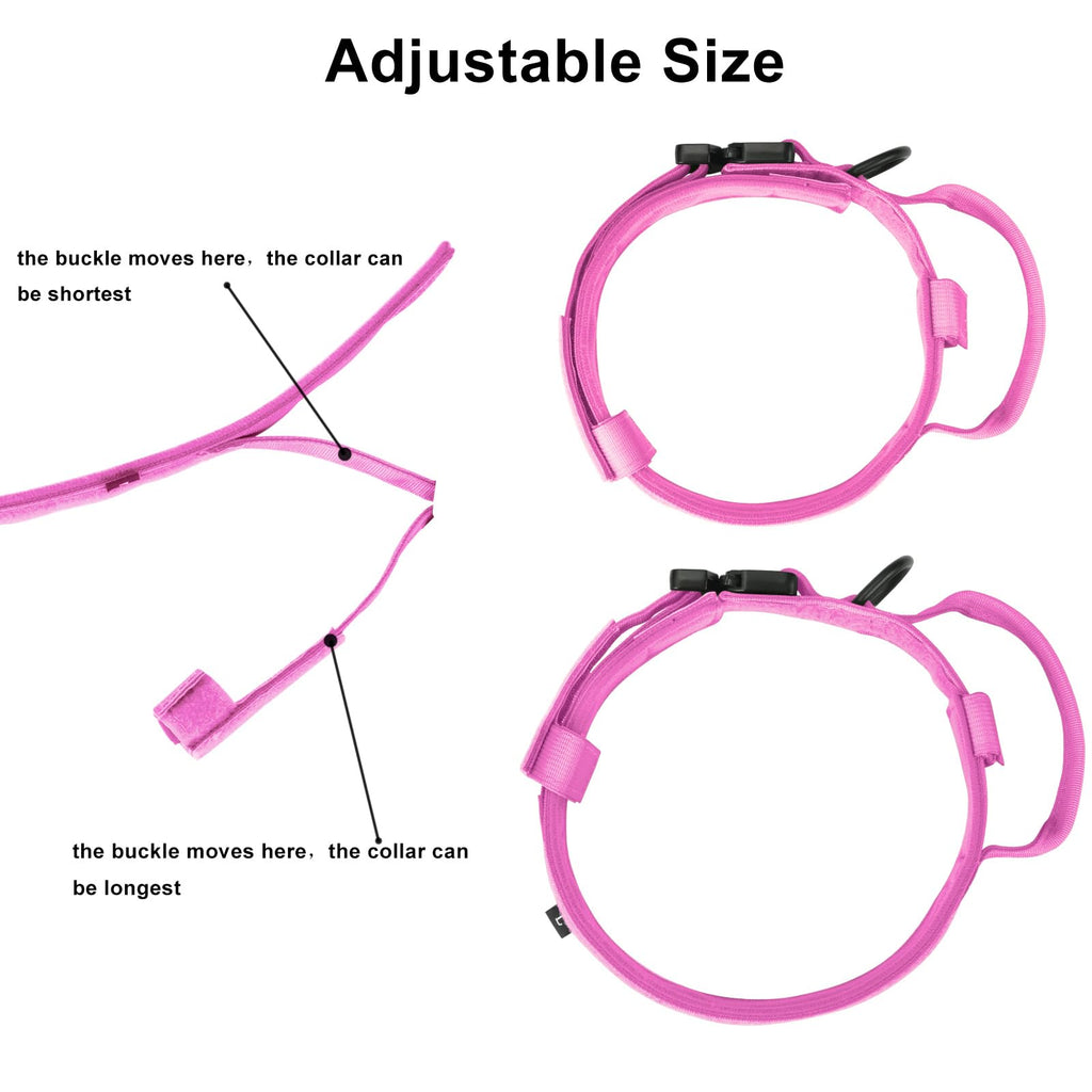 DAGANXI Tactical Dog Collar, Adjustable Military Training Nylon Dog Collar with Control Handle and Heavy Metal Buckle for Medium and Large Dogs, with Patches and Airtags Case (L, Pink)