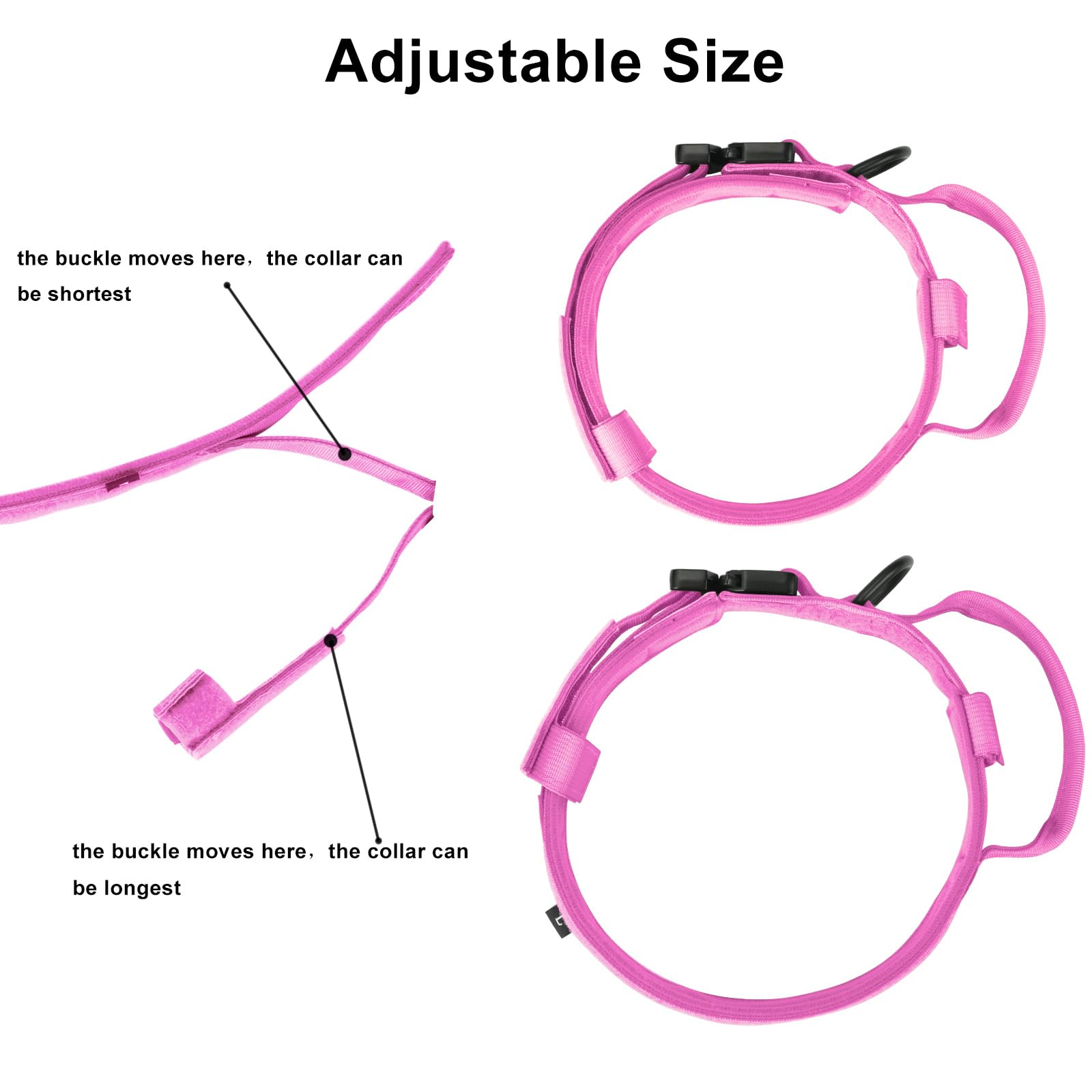 DAGANXI Tactical Dog Collar, Adjustable Military Training Nylon Dog Collar with Control Handle and Heavy Metal Buckle for Medium and Large Dogs, with Patches and Airtags Case (XL, Pink)