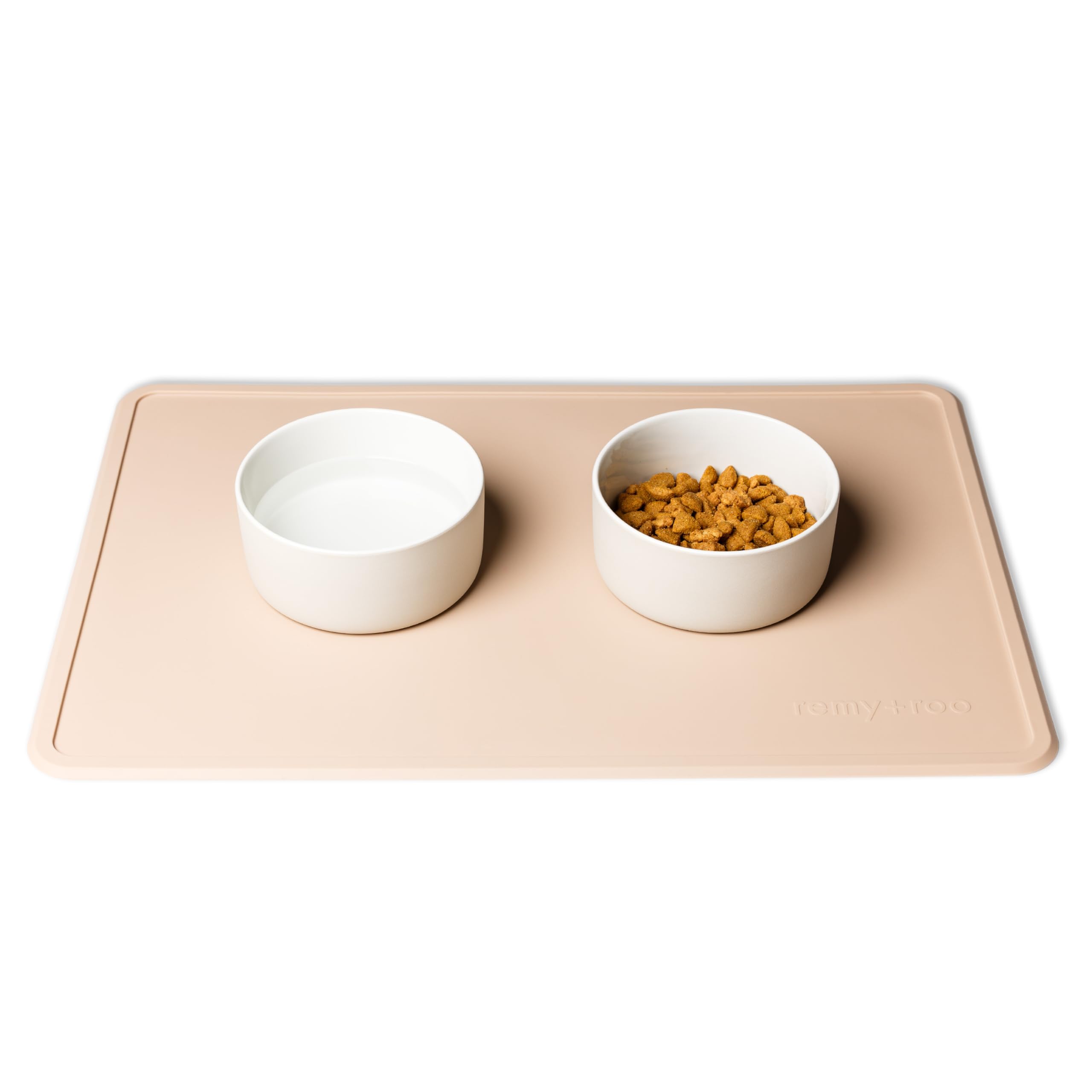 Remy+Roo Sand Silicone Dog Food Mat for Pet Bowl | 23.6" x 15.7" | 100% Waterproof | Non-Slip | Dishwasher Safe