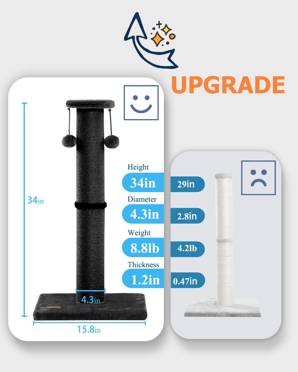 Kilodor 34Inch Tall Cat Scratching Post for Indoor Cats Adults