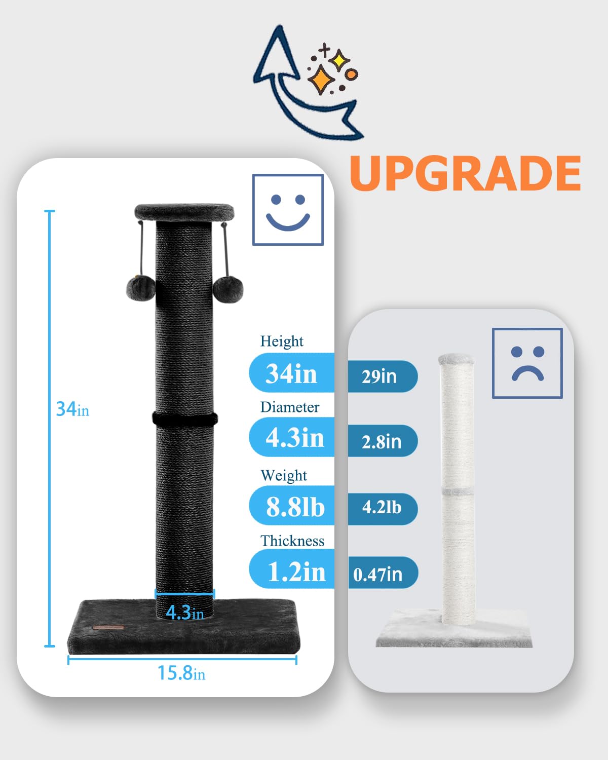 Kilodor 34Inch Tall Cat Scratching Post for Indoor Cats Adults