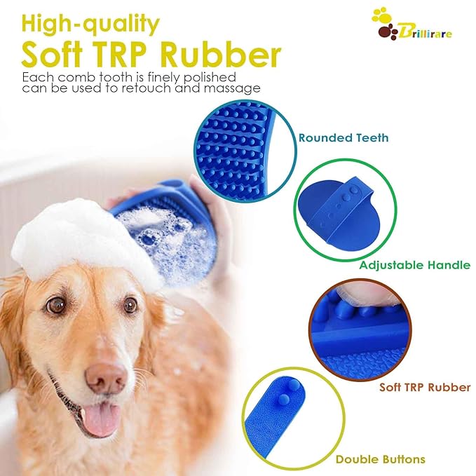 Brillirare 4 Pack Dog Grooming Brush, Premium Soft Silicone Pet Bath Brushes with Adjustable Handle, Shampoo Soothing Comb for Wet Dry Long Short Haired Dogs & Cats Massaging, Deshedding