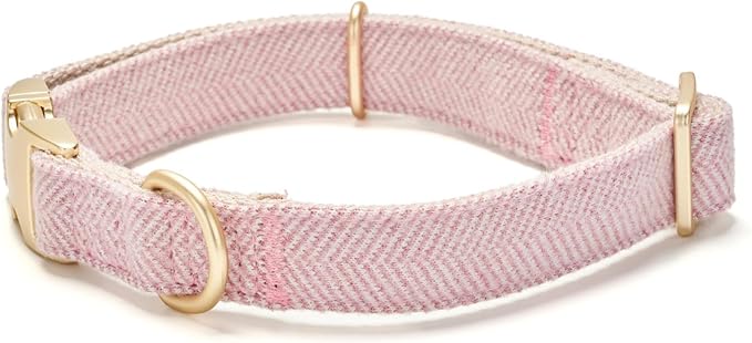 YUDOTE Soft Cotton Hemp Dog Collar with Metal Buckle Adjustable Twilled Dog Collars for Female Small Medium Large Dogs(Pink,Medium)