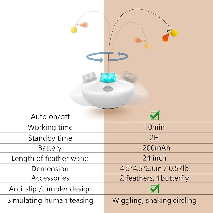 Oxawo Interactive Cat Toys Indoor Cats Toy Automatic Moving Feather Wand