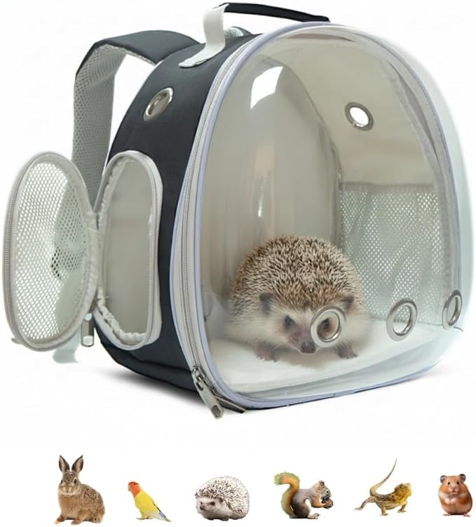 Small Animal Carrier Guinea Pig Backpack,Transparent, Breathable Backpack Carrier for Hedgehogs, Rabbits, Birds, Squirrels, Hamsters, Lizards Comfortable, Portable Travel Bag for Small Pets (Pink)