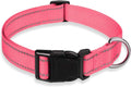 Reflective Dog Collar with Buckle Adjustable Safety Nylon Collars for Small Medium Large Dogs, Light Pink XL